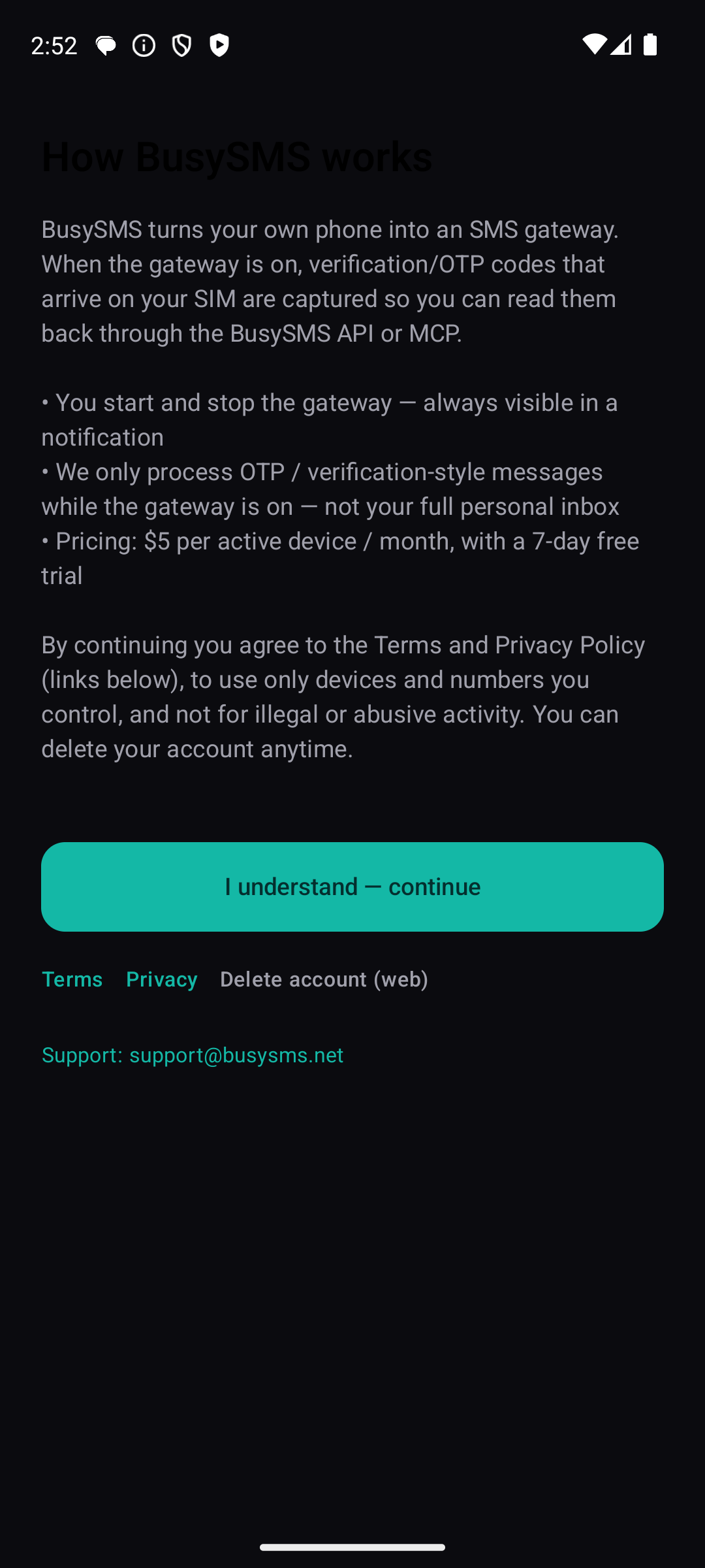 BusySMS Android — Consent