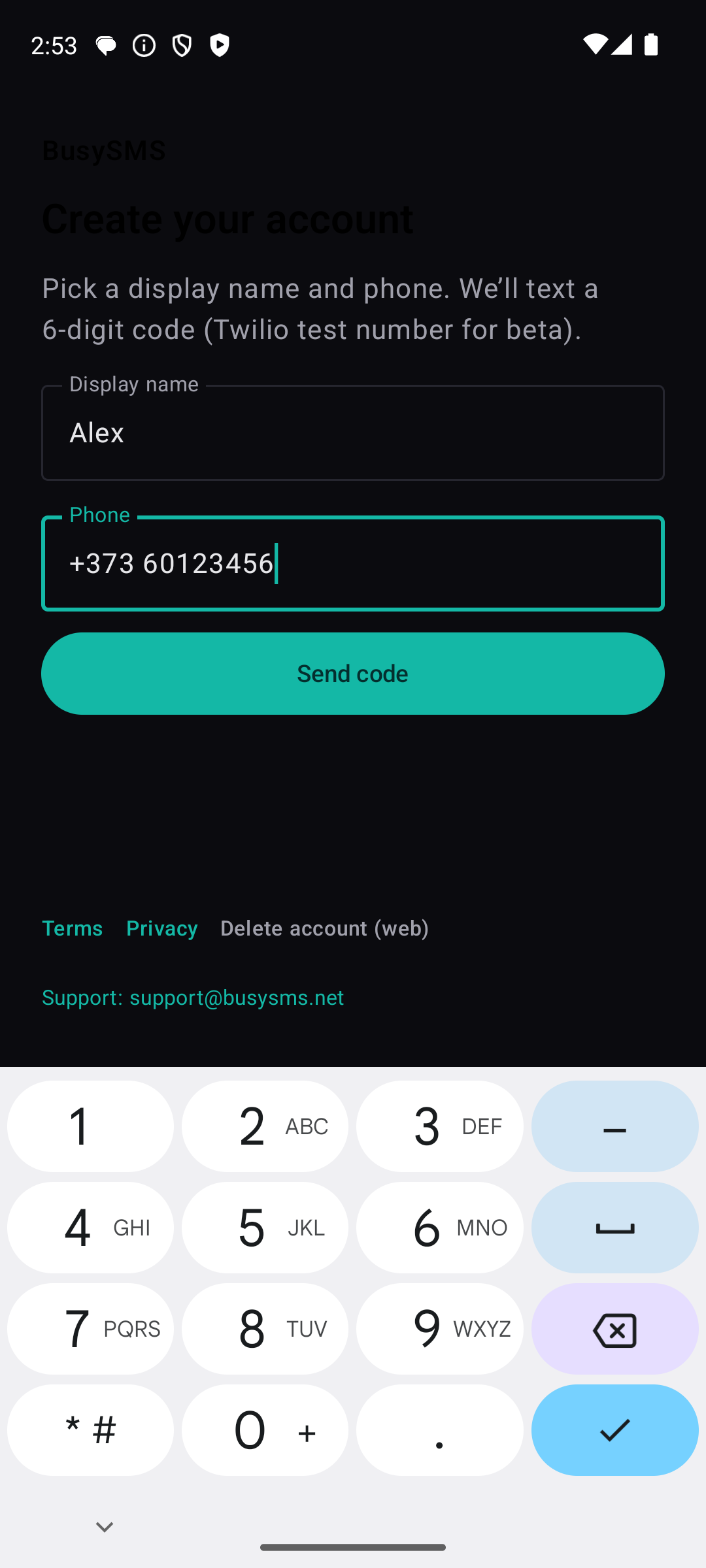 BusySMS Android — Phone OTP