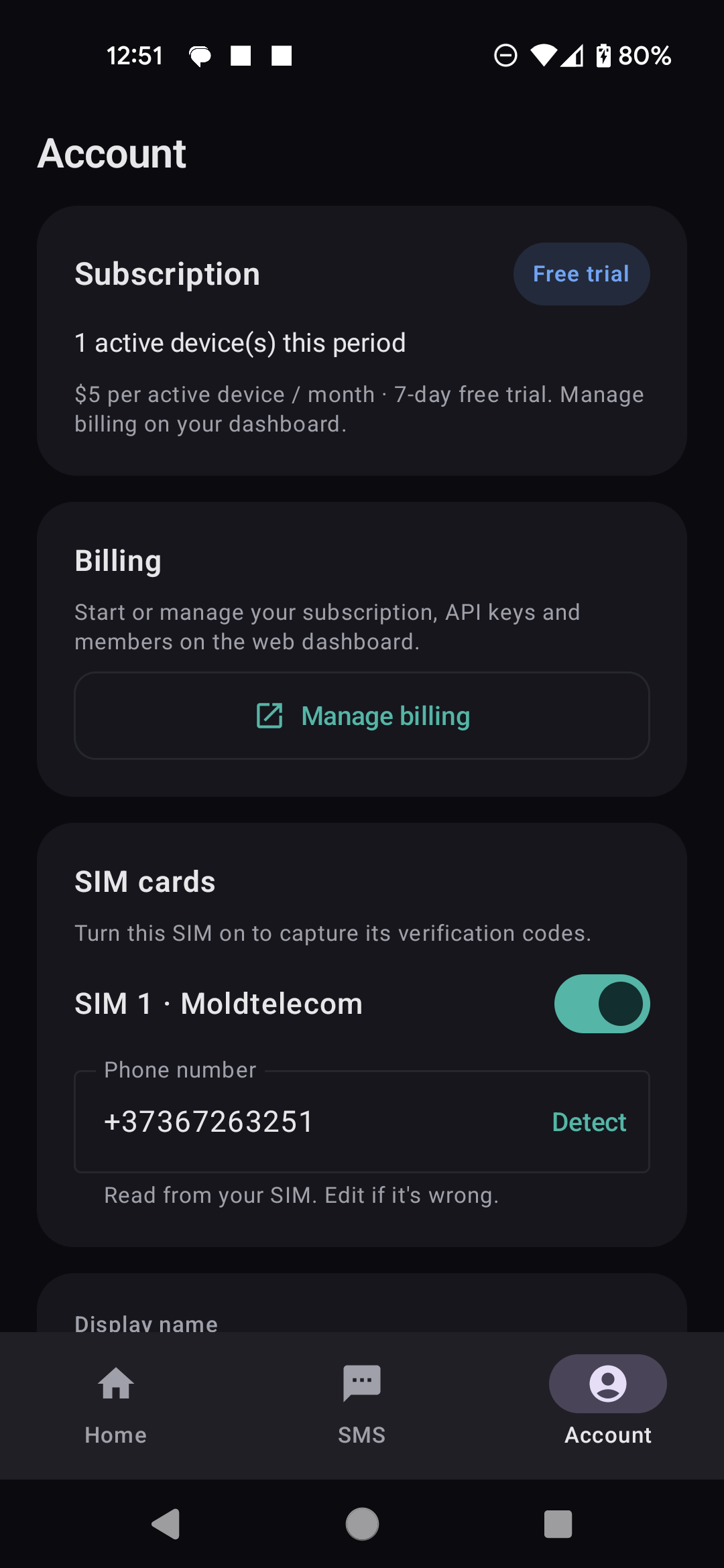 BusySMS Android — Account